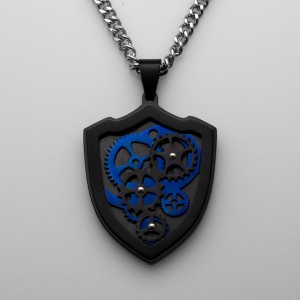 Gear rustfrit stål vedhæng To-farvet sort og blå halskæde Kreative Herre vedhæng smykker